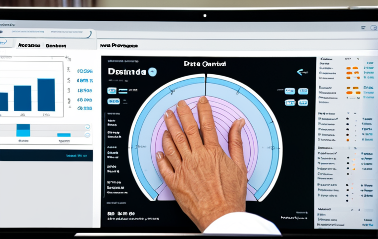 **Prompt:** A therapist using a digital dashboard (software) to review a patient's progress, showing charts and data, during a session. The setting is a modern, well-lit therapy office.