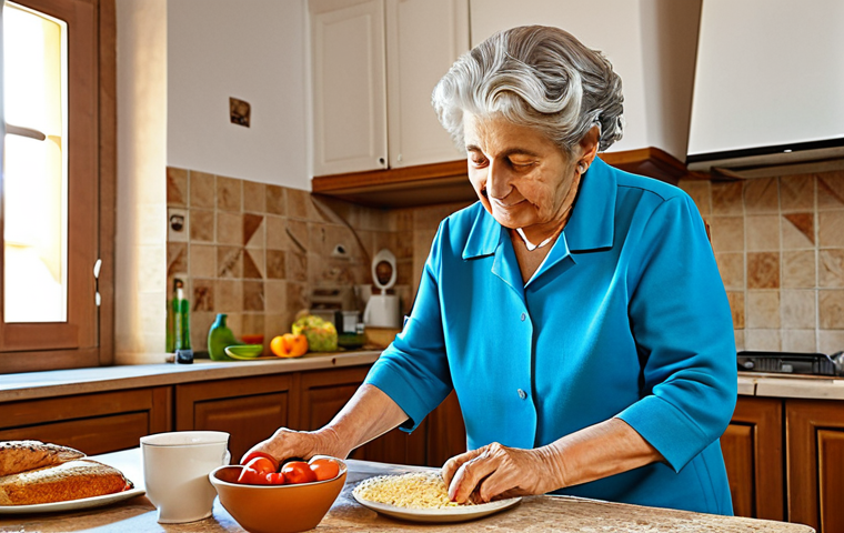 Occupational Therapist & Elderly Patient**

"A professional occupational therapist assisting an elderly Italian woman in her fully clothed, modest attire with preparing a traditional Italian meal in a bright, sunny kitchen in Tuscany, Italy. The scene emphasizes safety and accessibility. Perfect anatomy, correct proportions, natural pose, well-formed hands, proper finger count, safe for work, appropriate content, professional, family-friendly."

**
