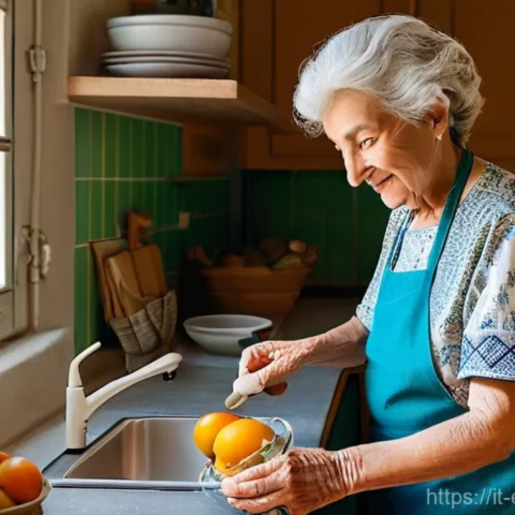 작업치료사의 환자 진단 사례 - **Prompt:** A vibrant, sunlit modern kitchen in an Italian home. An elderly Italian woman, around 70...