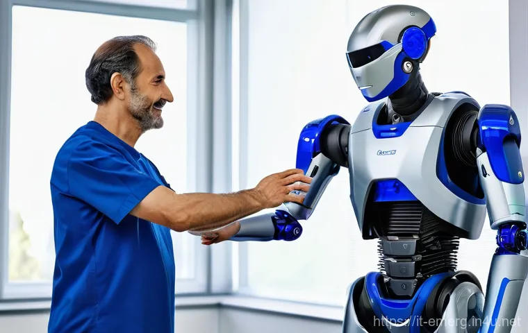 작업치료사의 최신 장비 활용 사례 - **"A 50-year-old Italian man with a determined and joyful expression is taking assisted steps using ...
