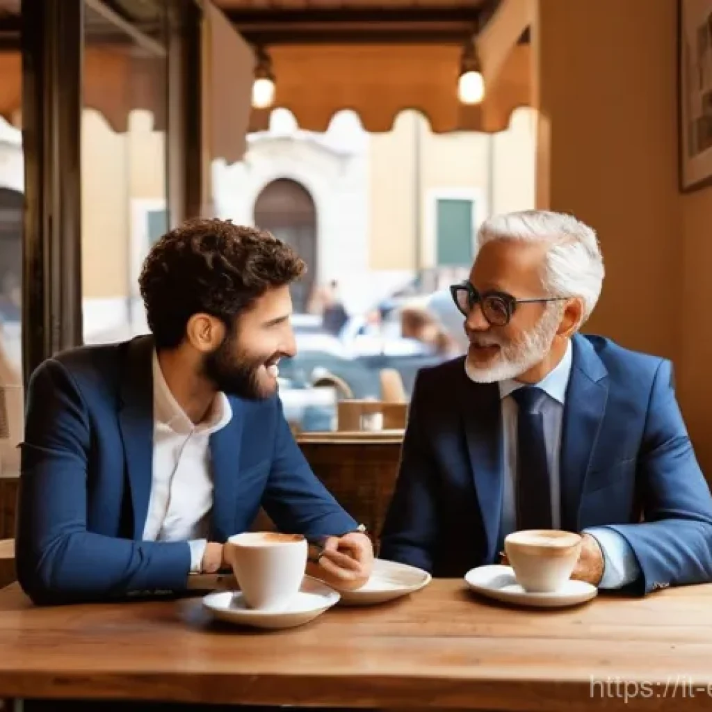 작업치료사의 전문 학회 네트워킹 - **Prompt 1: Authentic Connections at an Italian Coffee Break**
"A vibrant group of three Italian...