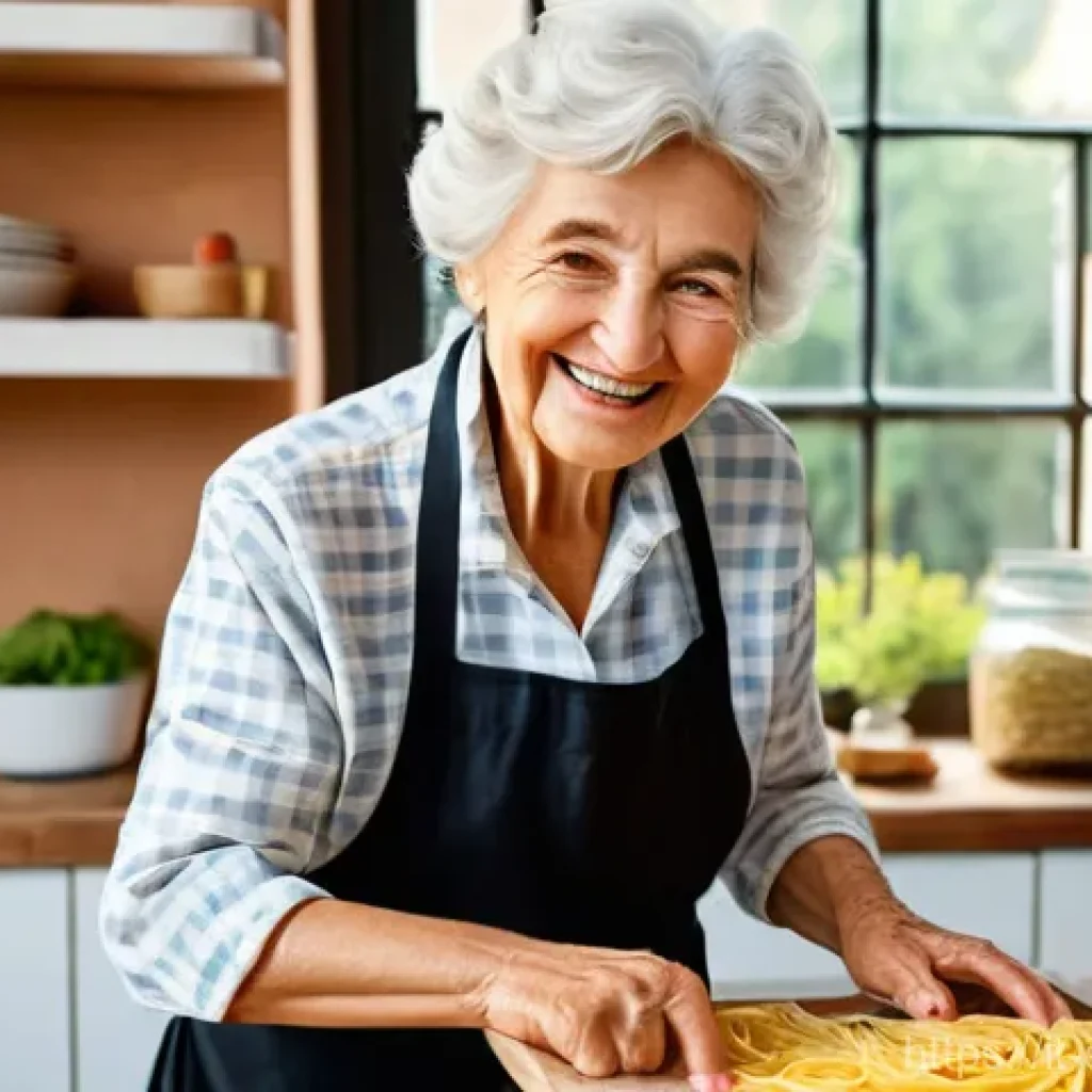 작업치료사의 치료 기술 심화 성공 사례 - A cheerful elderly Italian woman, approximately 75 years old, with a warm smile and a neat, modest h...