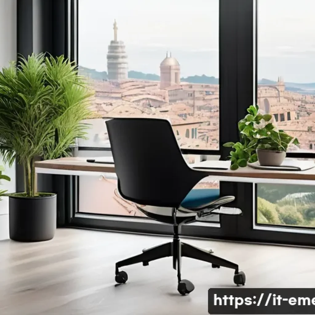 작업치료사의 스트레스 관리 팁 - A serene office workspace designed for mental well-being, featuring a modern ergonomic chair, adjust...