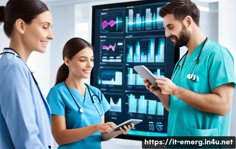 작업치료사의 최신 의료 데이터 활용 - A modern clinical setting where healthcare professionals are using digital tools to collect patient ...