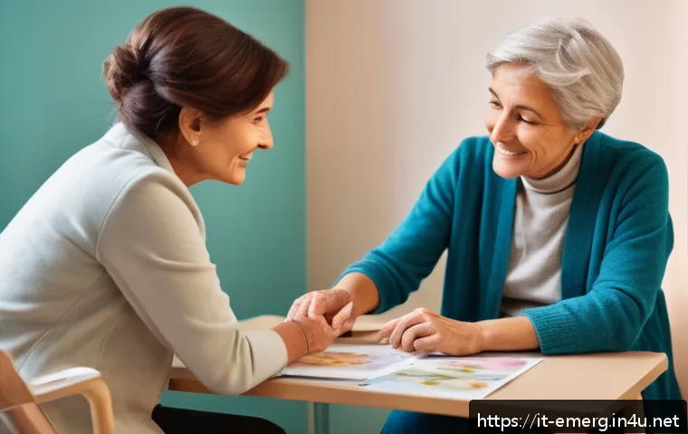 작업치료사의 직업적 역할 모델 - A compassionate occupational therapist engaging in active listening with a middle-aged Italian patie...