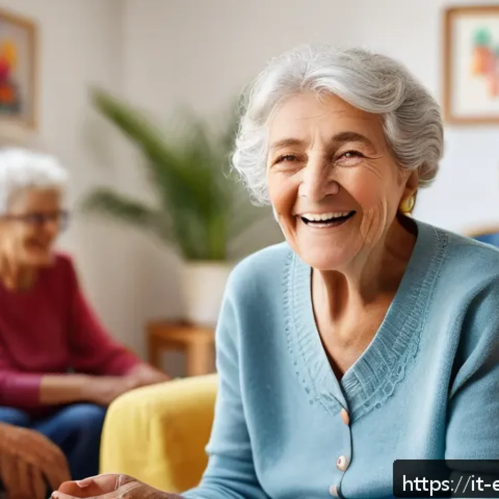 작업치료사의 치료 목표 성취 사례 - An elderly Italian woman in her cozy, sunlit living room, wearing comfortable clothing and slippers,...