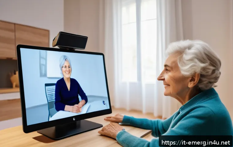 작업치료사의 글로벌 의료 네트워크 활용 - A modern occupational therapy session conducted via telemedicine, featuring a middle-aged therapist ...