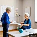 Home 19 작업치료사 업무 사례 분석 - A modern occupational therapy clinic in Italy, showing a middle-aged therapist attentively listening...